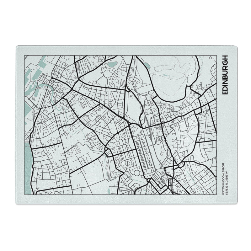 Map Edinburgh UK Chopping Board, 28.5cm W x 39cm L