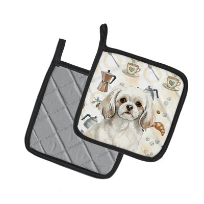 White Tibetan Spaniel Coffee Bar Pair of Pot Holders