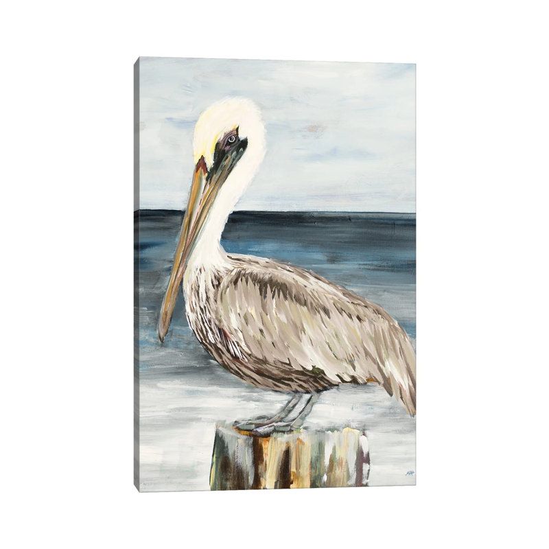 Muted Perched Pelican by Julie Derice - Painting on Canvas, 101.6cm H x 66.04cm W x 3.81cm D, Wrapped Canvas