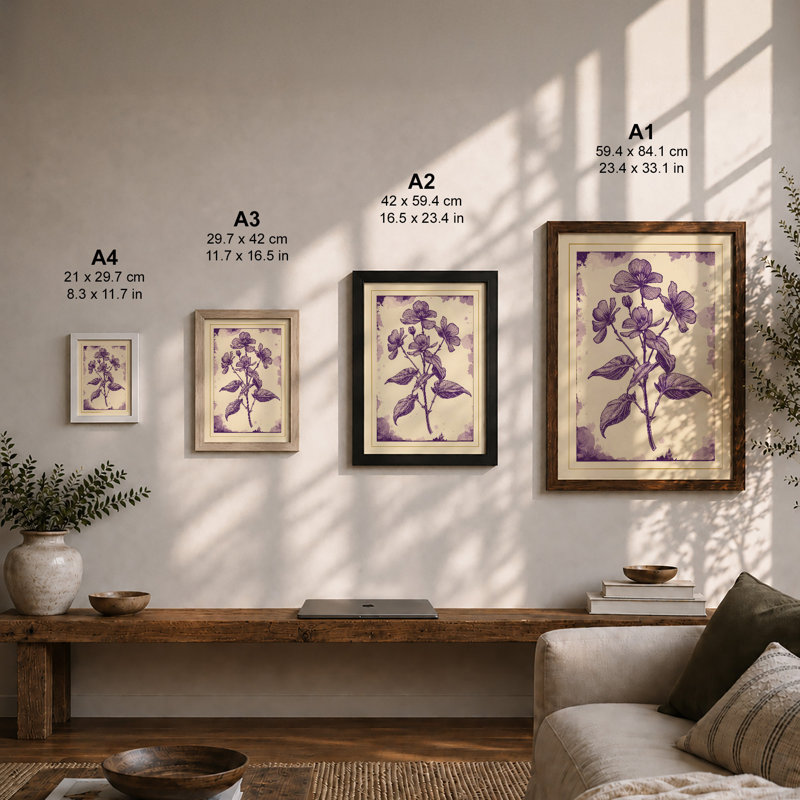 Purple Bloom Study Botanical - Framed Print, Walnut, A1 - 84.1 x 59.4 cm