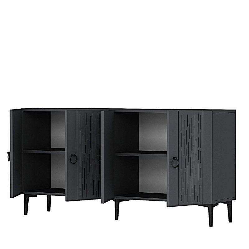Modern Anthracite Console Table, 59.1 x 29.5 x 12.6 inches | 100% Melamine Coated Particle Board, Thickness: 0.7 inches | Wall-Mountable with Multiple Shelves | Stylish Geometric Design for Living Room & Hallway