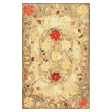 1880s Beige Floral Classic Folk Art Antique American Hooked Knotted Wool Rug
