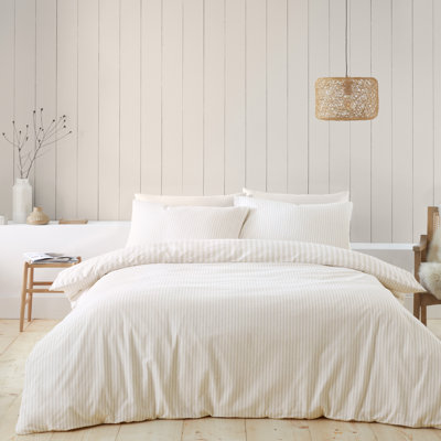 Brushed Stripe Cotton Reversible Duvet Cover Set