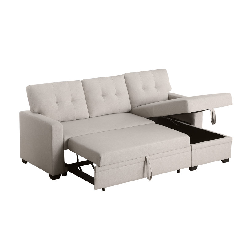 Minkley Upholstered L-Shaped Sectional Reversible, Beige  Linen Blend