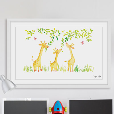 'Three Giraffes' by Maya Gur Framed Print
