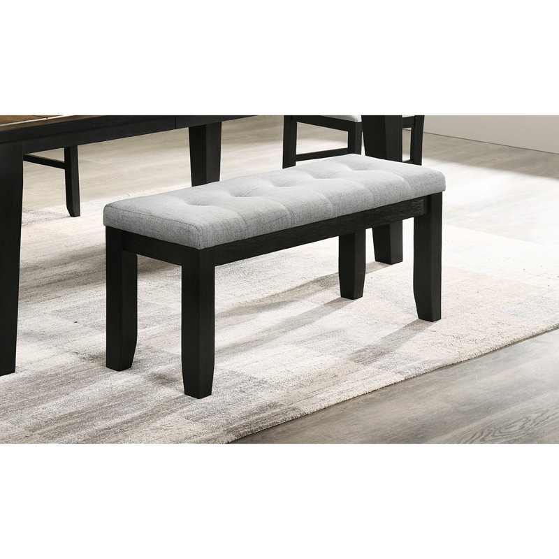 Banc de style contemporain avec coussin rembourré gris et pieds fuselés rectangulaires en bois rembourrés, décoration