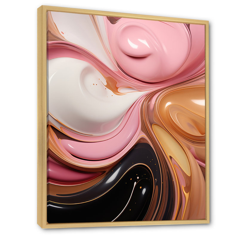 «Whimsical Lquid» rose et or Glam Art - formes abstraites sur toile, H 44 po x l 34 po x P 1,5 po, Cadre naturel flottant