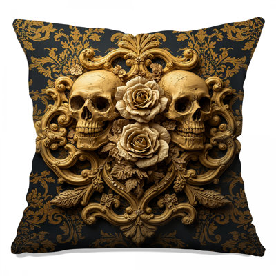 Gold Skulls Roses Double Sided Throw Pillows