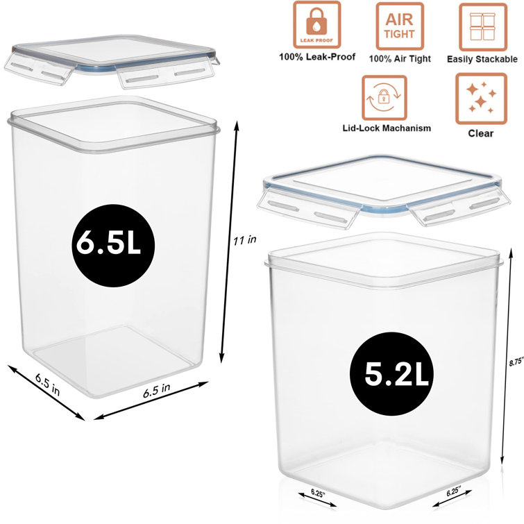 2 Pack Extra Large Airtight Food Storage Containers - 6.5L / 220 Oz BPA  Free Clear Plastic Kitchen and Pantry Organization Canisters for Flour,  Sugar