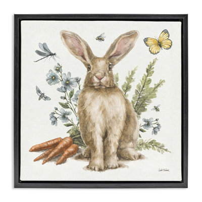 "Rabbit & Garden", art mural encadré flottant par Leslie Trimbach