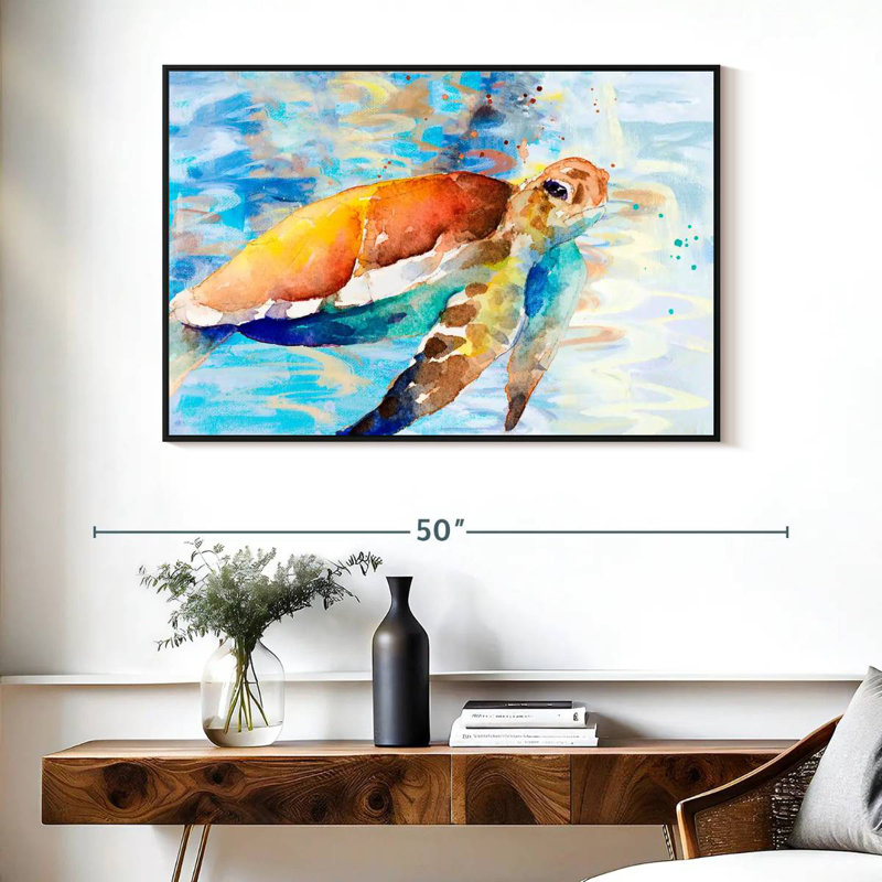 Turtle Passing Through, 40" X 27", Floating Frame Black