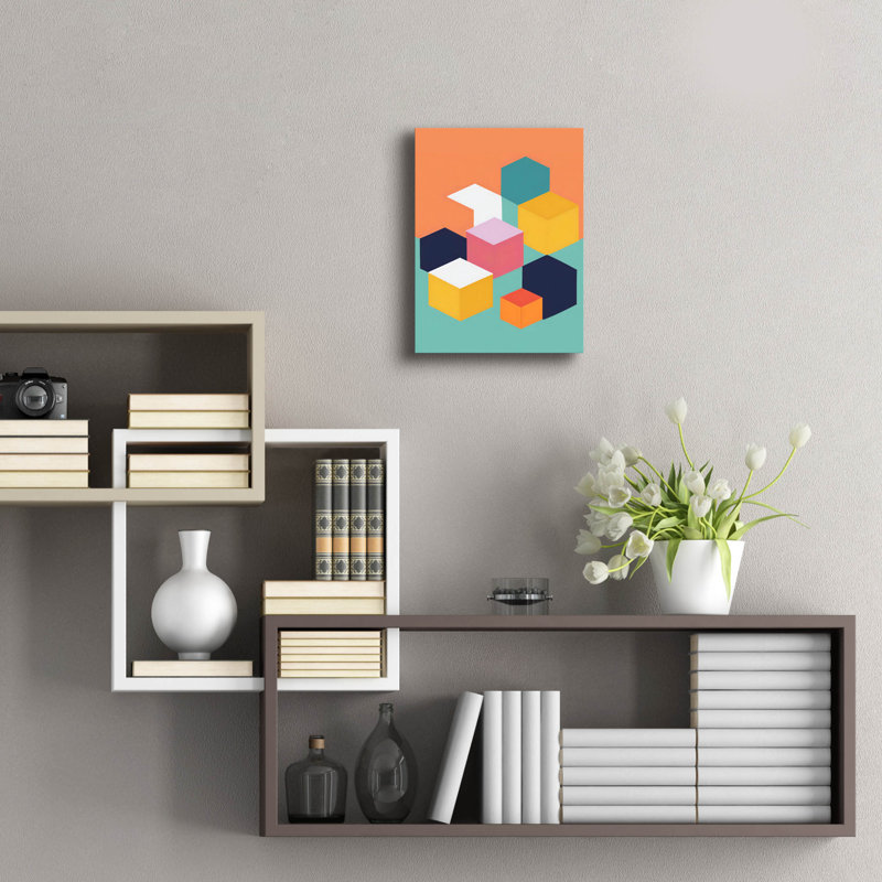 Art mural en verre Ivy Bronx «Cubes» par Andreas Magnusson, H 16 po x l 12 po x P 0,13 po