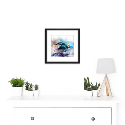Watercolour Filter Kingfisher Bird River Photo - Single Picture Frame Painting