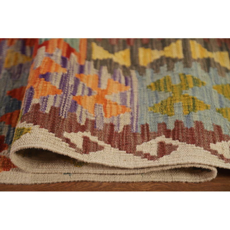 Tapis géométrique en laine Kilim 10 x 13