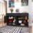 Farmhouse Sideboard With 3 Drawers & 4 Doors,59.1" Multi-Functional Storage Buffet With Adjustable Shelf And Open Storage Compartments,Black-705939540