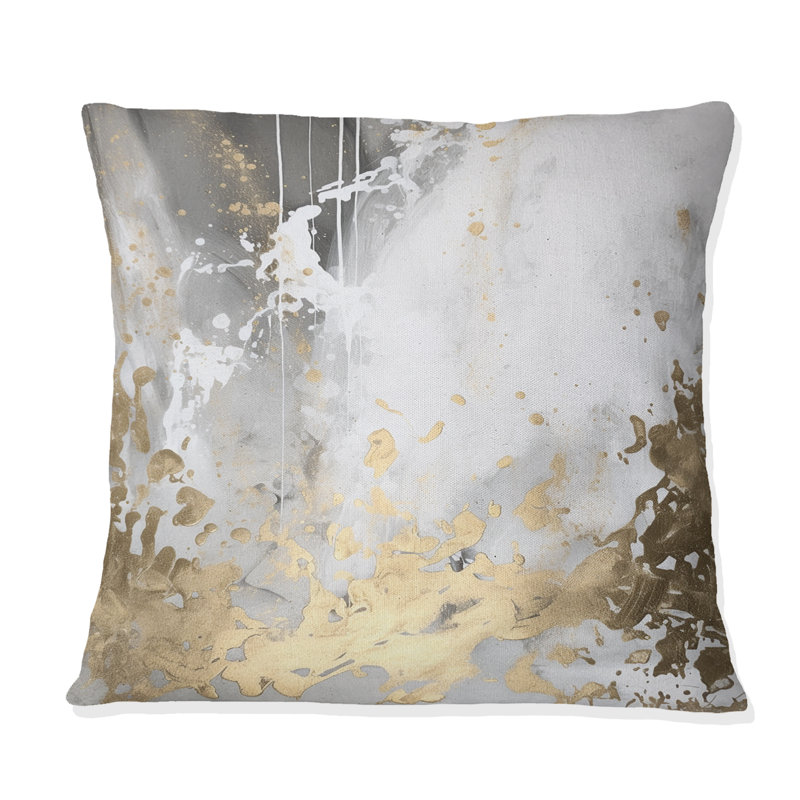 Abstrait blanc et or II - Housse de coussin moderne et insert, H 18 po x l 18 po, Carrée