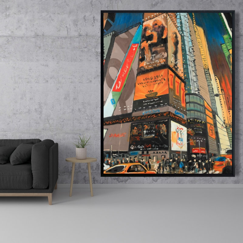 «Illuminated New York City Street», art sur toile encadré orange
