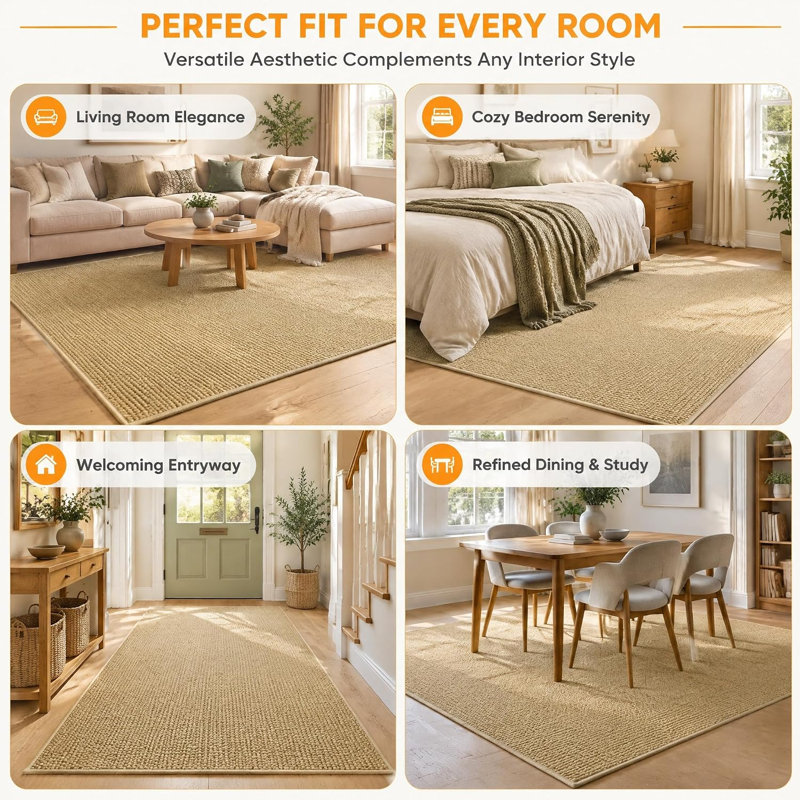 Rectangle 150 cm x 200 cm Jute / Sisal Washable Area Rug