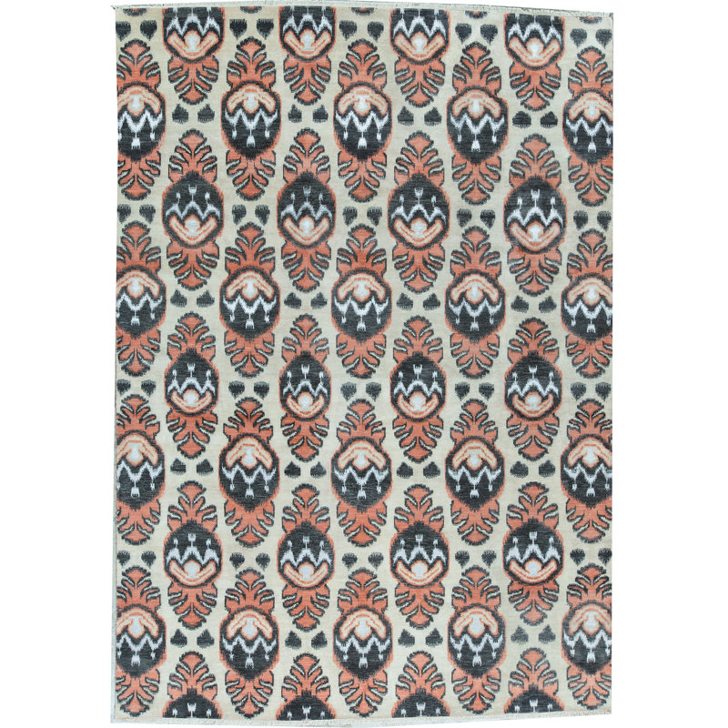 Tapis ivoire et rouille noué à la main de haute qualité