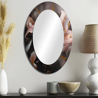 Pink Lily Dreams - Miroir décoratif floral ovale sur métal