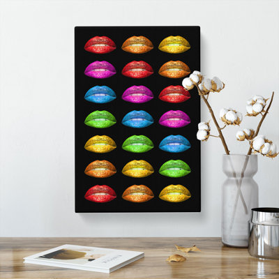 Rainbow Lips Black - Wrapped Canvas