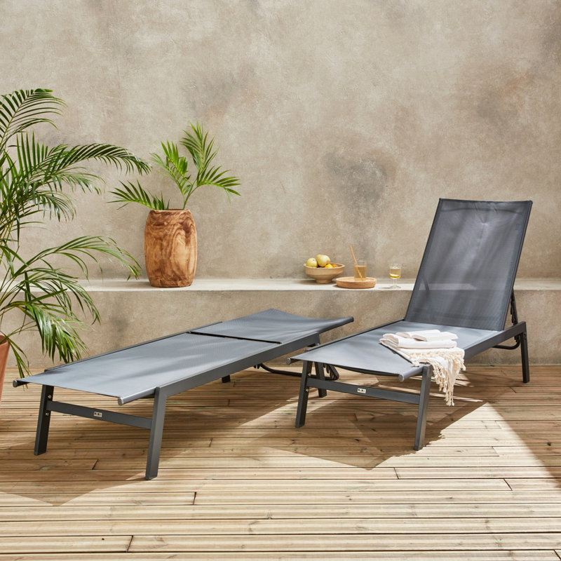 Addrianna Long Reclining 2 Sun Loungers, Grey