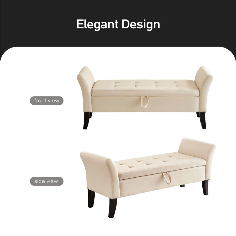 Guitto Velvet Upholstered Storage Bench, Beige