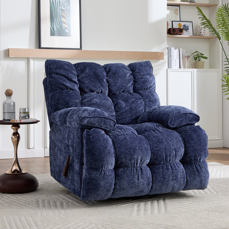 Wide Modern And Overstuffed Soft Oversize Rocker And Swivel Manual Recliner (Set Of 2), Blue
