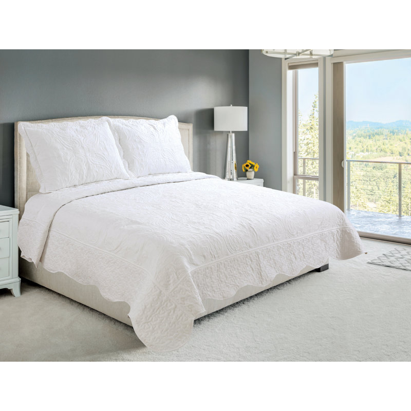 Ensemble de courtepointe brodée d'été 3 pièces Marina, Ivoire, Courtepointe pour lit grand + deux taies décorati