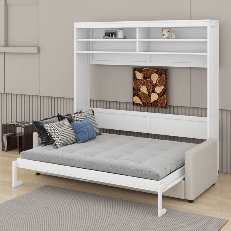 Grand lit escamotable avec canapé, Blanc