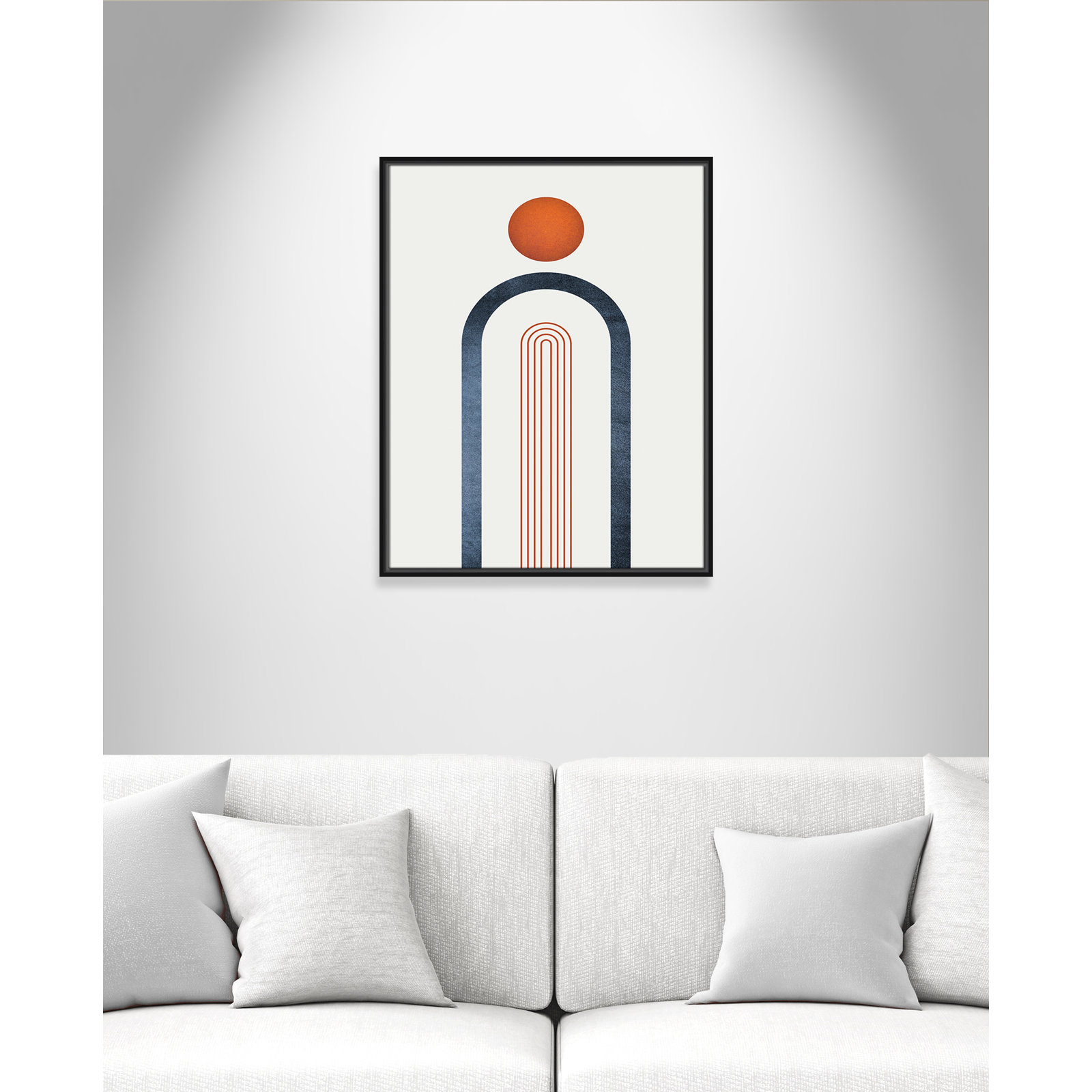 Maguire "Minimalist Midcentury Orange Navy I" Print, 29.5" H x 23.5" W x 2" D, Black Framed