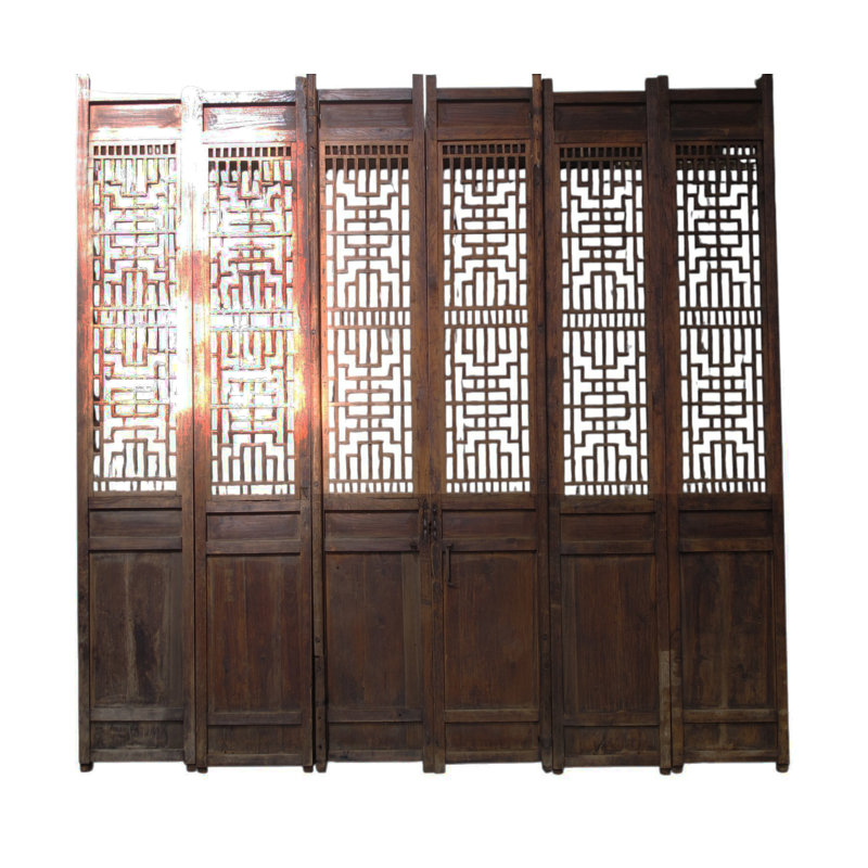 Antique Chinese 6 Panel Lattice Wood Screen Doors