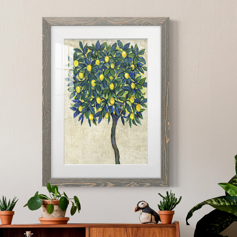 " Lemon Tree Composition I " Painting Print, 20" H x 17" W x 1" D, Grey Framed