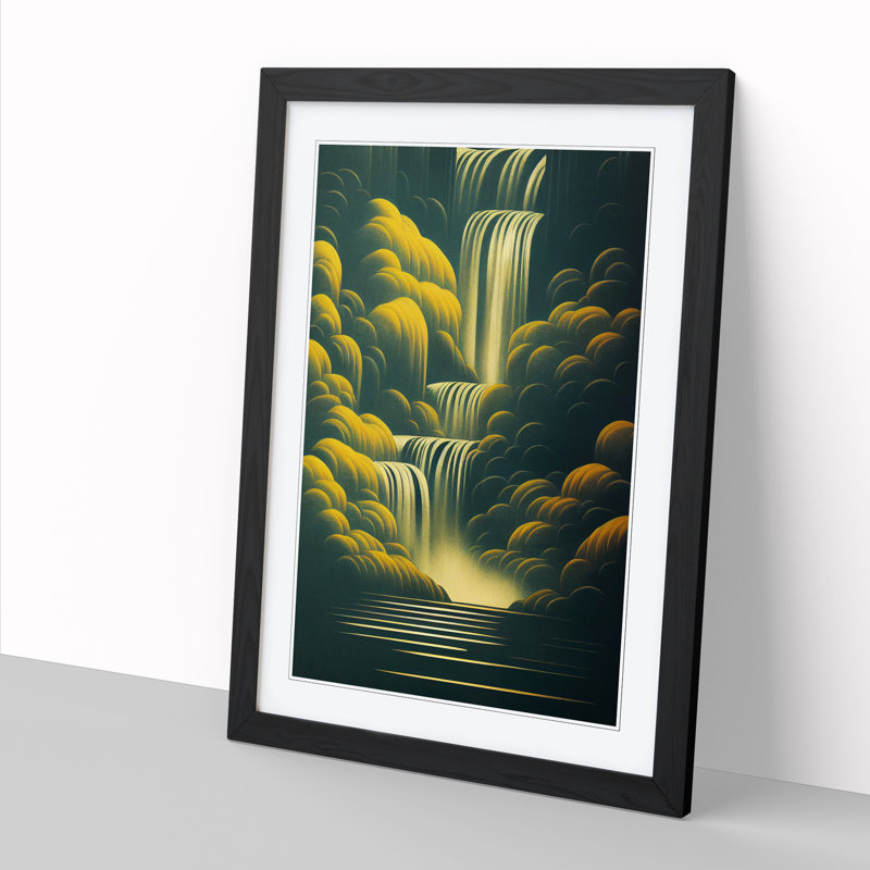 Waterfall Art Nouveau Style Vol.2 - Single Picture Frame Print, 64cm H x 46cm W x 2cm D, Oak