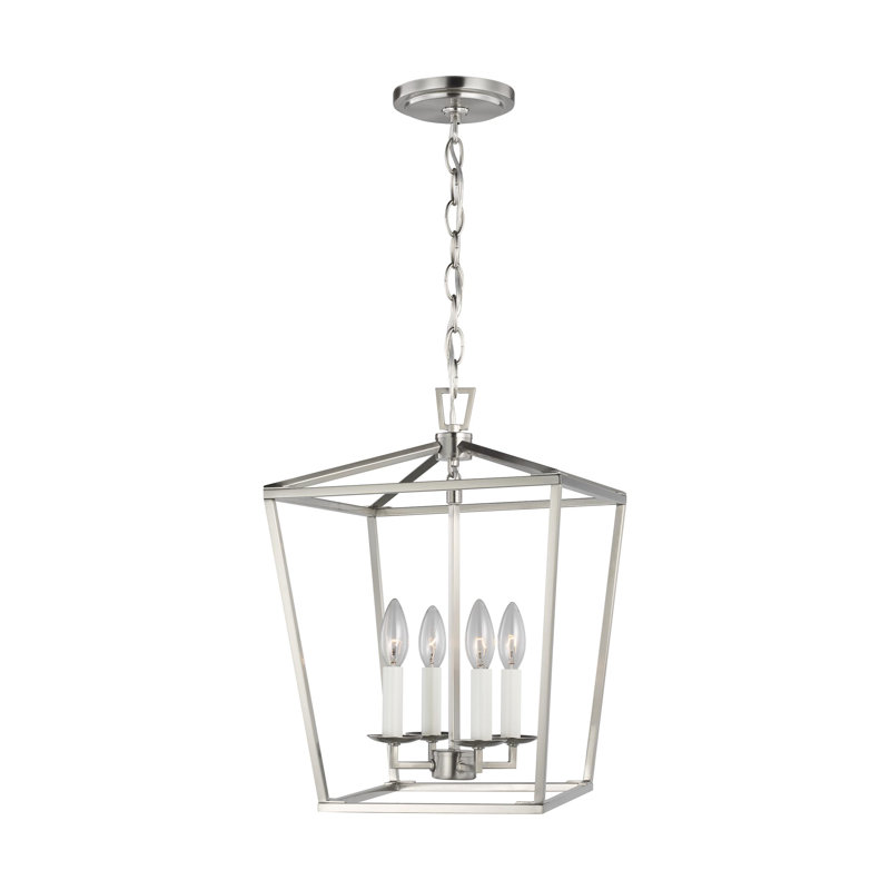 4 - Light Lantern Square / Rectangle Pendant, No , Brushed Nickel, 18"H x 12.5"W x 12.5"D