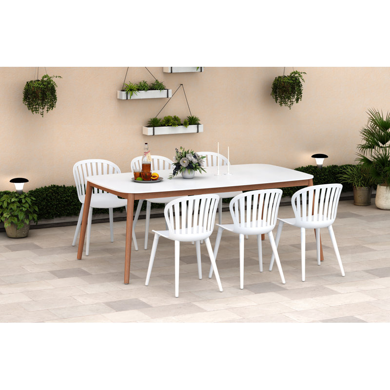 6 - Person Patio Dining Set with, White, Gray