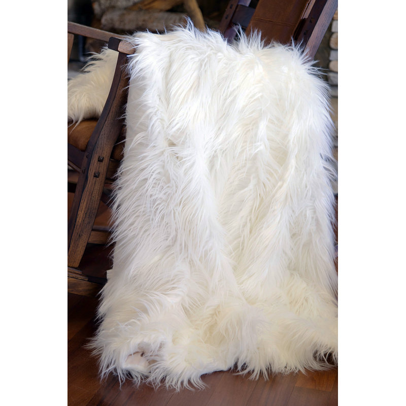 White Mongolian Faux Fur Throw Blanket 60 x 50