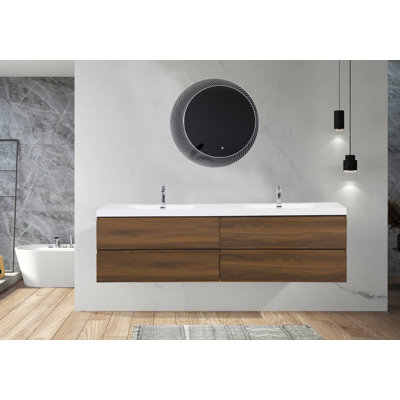 83.3" Wall Mounted Double Bathroom Vanity Set