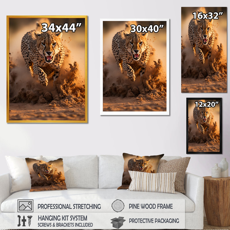 Photo de guépard Chase I - art mural léopard / guépard, Cadre doré simple, H 20 po x l 12 po x P 1 po