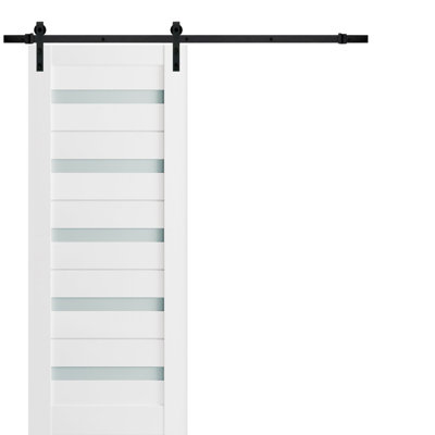 Quadro Frosted Glass Paneled Wood Barn White Door