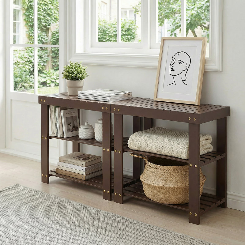 Banc à chaussures en bambou 50 cm - étagère à chaussures à trois couches, banc de rangement de chaussures en bois, banc de rangement de chaussures, meubles de rangement de chaussures