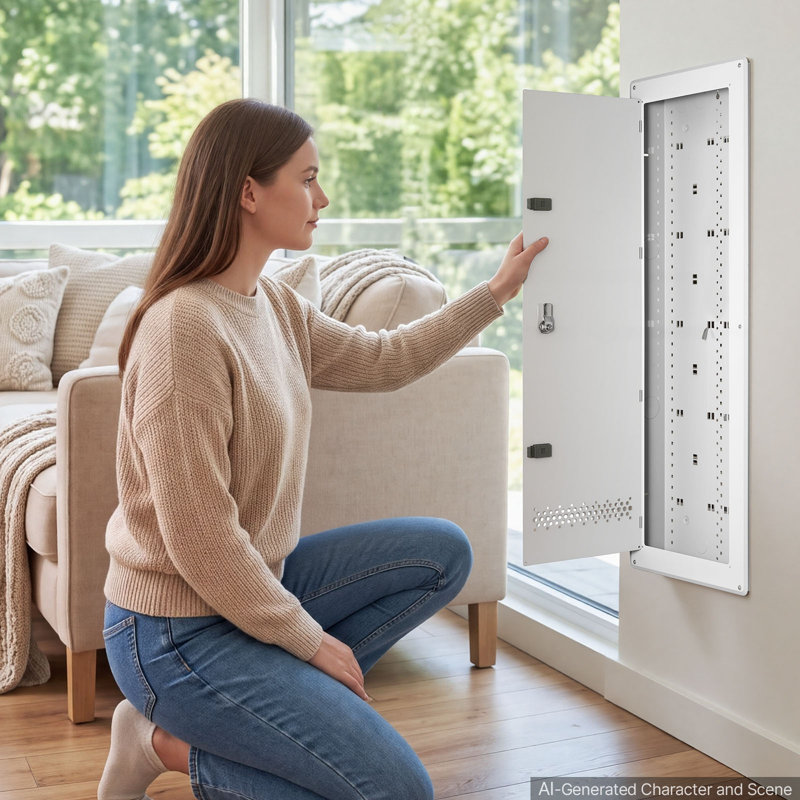 Structured Media Enclosure 42-Inch Wiring Cabinet with Hinged Cover, In Wall Cable Management Network Box, Cold-Rolled Steel, Recessed Electrical Multi-Media Cabinet, Flush or Surface Mount