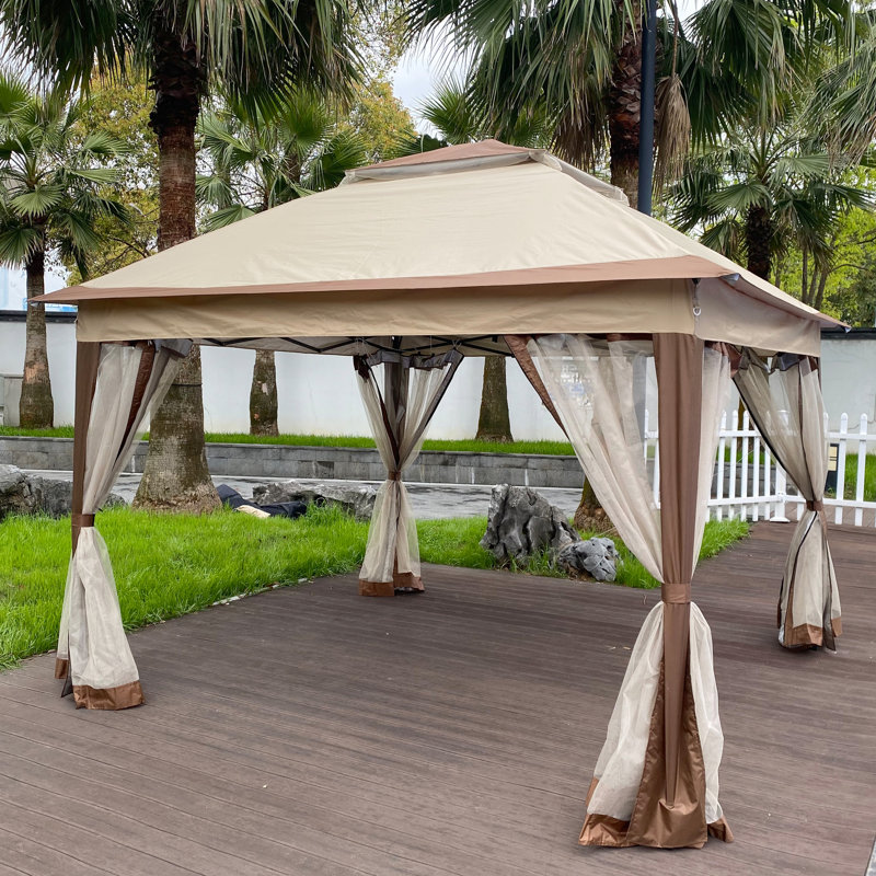 Abri de jardin 11 x 11 pi avec filet amovible. Rouille - cadre. Double couche supérieure. Feu. Pour le patio, la cour arrière, le camping. Tente d'extérieur Coffee 11 x 11 pi, structure en acier - 2 capote, filet en filet pour la fête, mariage