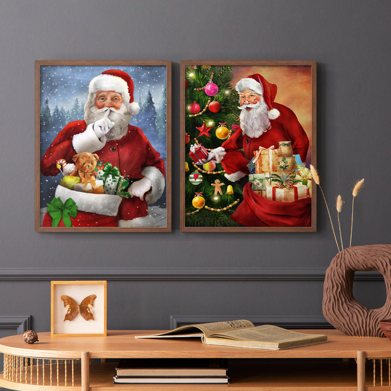 «Quiet Santa», reproduction encadrée de qualité supérieure - prête à être accrochée - aucun clou requis - aucun clou requis
