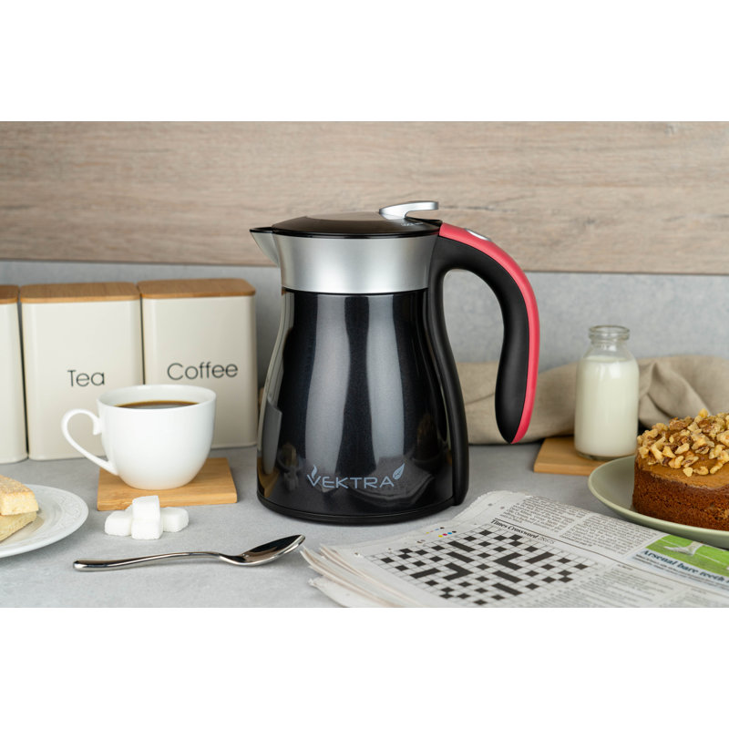 Vacuum Insulated Electric Kettles Vacuum Insulated Eco Friendly Easy Pour Kettle 1.5, 1.2, 1.7 Litre, 1.59 Quarts, Black