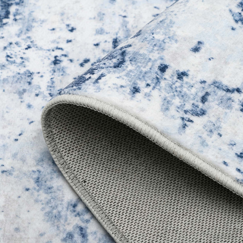 Tapis moderne abstrait pour salon, chambre à coucher et couloir, Blue, Rectangle 84 po x 60 po