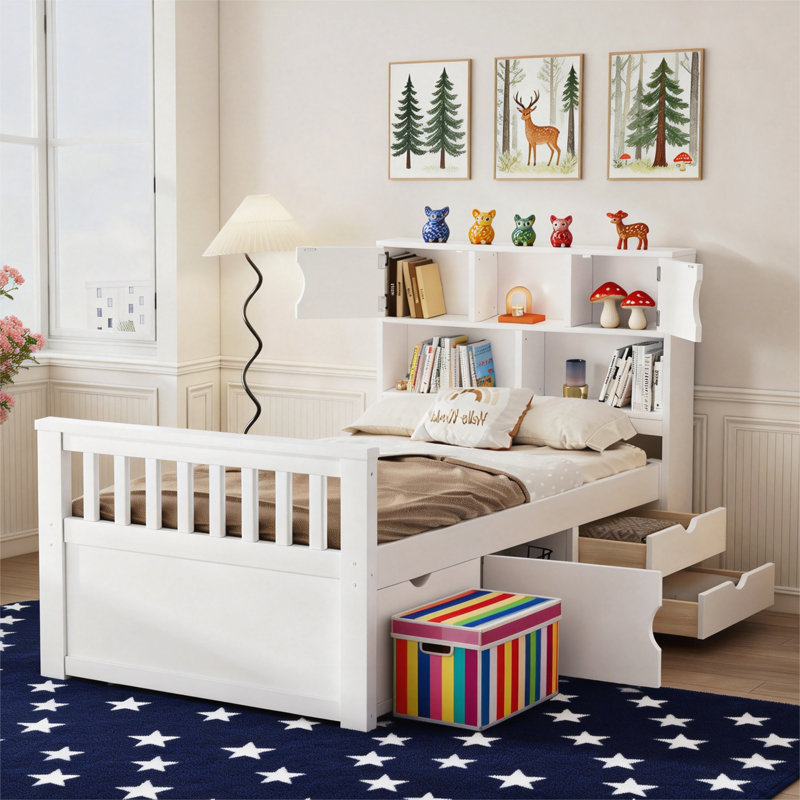 Base de lit plateforme simple avec rangement, Blanc
