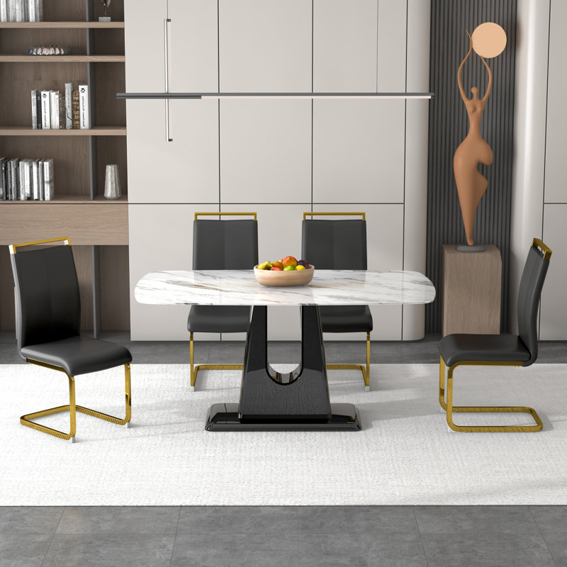 Table And  Chairs , Simple And Luxuriousimitation Marble Rectangular Dining Table And Desk