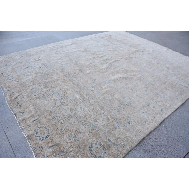 Tapis classique surdimensionné en laine beige 109,8 x 139,8 pouces
