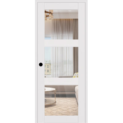 Intérieur moderne en bois manufacturé blanc poli et verre transparent 24 po x 96 po Smart Pro 3 Lite